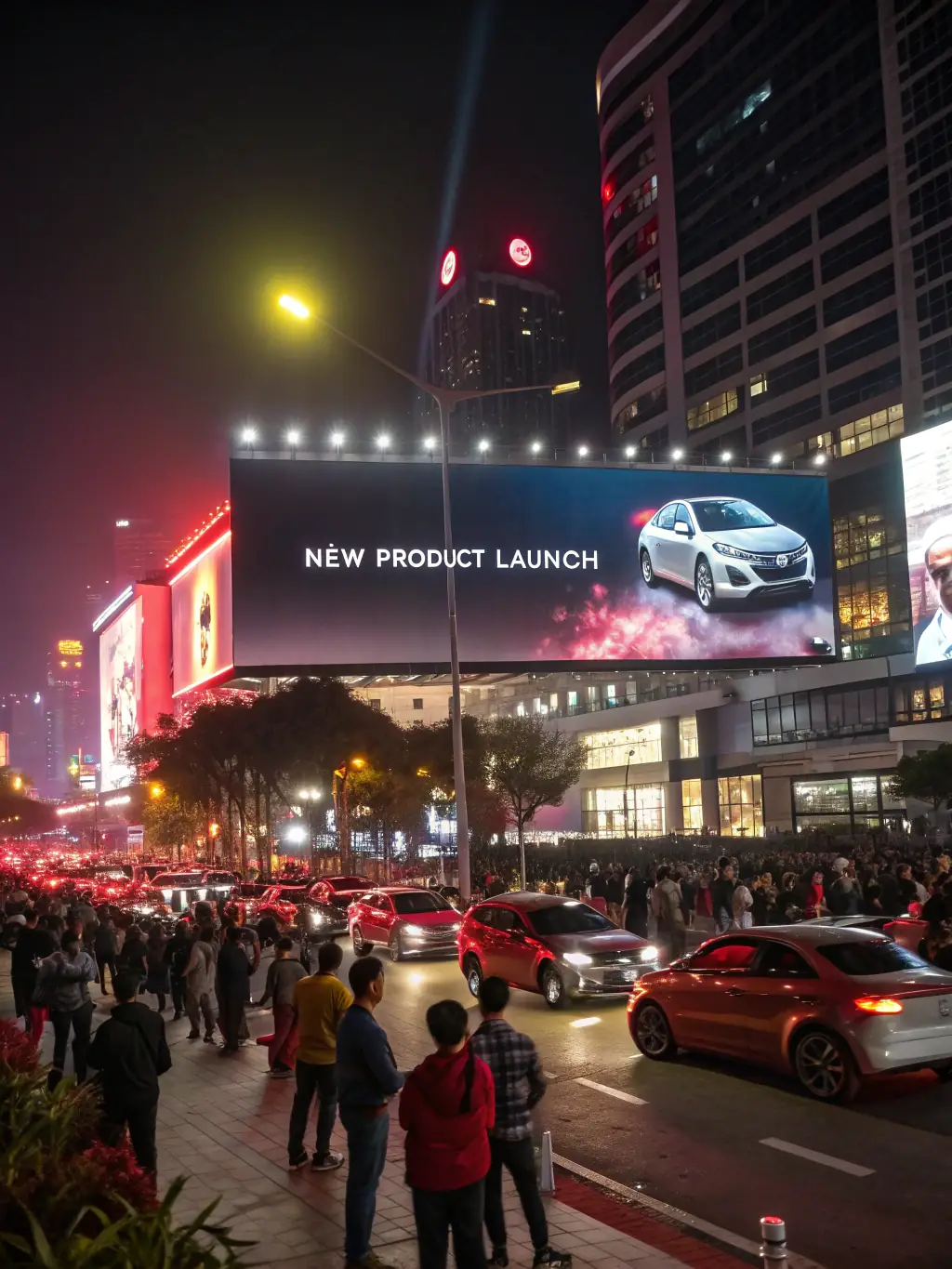A dynamic image showcasing a successful automotive advertising campaign, with metrics and positive customer feedback displayed prominently.